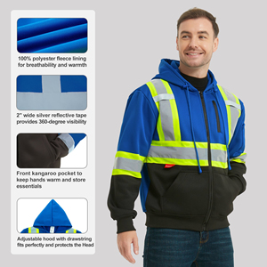Sweat-shirt de sécurité à capuche réfléchissant bleu pour homme, vêtements de travail en polaire, classe 3, haute visibilité, vêtements décontractés d'automne - Product Image 3