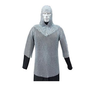 Armadura Medieval Antigua de Aluminio Plateado con Anillos Entrelazados, Camisa de Malla, Capucha y Coif para Adultos, Cosplay y Reenactment - Product Image 2