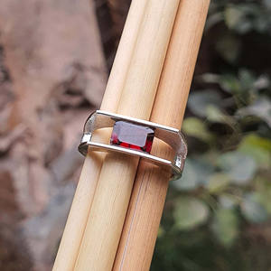 Hot Popular High Quality Emerald Cut Natural Garnet <b>Men's</b> Rings 925 Sterling Silver 14K Gold Plated <b>Wedding</b> Bands - Product Image 1