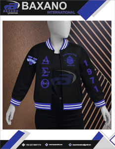 Delta |   Sigma |   Chaqueta de béisbol Theta Sorority para mujer, ropa exterior negra y azul real, chaqueta DST Sorority con diseño de logotipo personalizado - Product Image 4