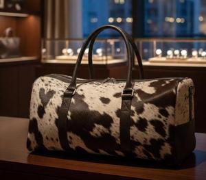 OEM Wholesale Genuine <b>Leather</b> Hair-On Cowhide Fashion Zipper Closure Travel Duffel <b>Bag</b> LHODB-0101 - Product Image 3