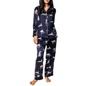 ODM Satin Pajamas Solid Color Long Sleeve <b>Pants</b> 2Pcs Sets Ice Silk Home Wear Plus Size Leisure Soft Sleepwear for Women - Product Image 1
