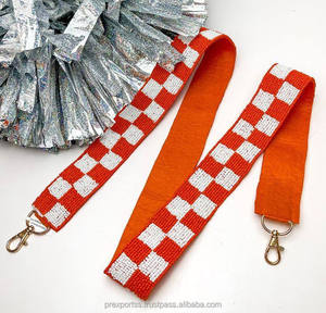 Checkered Pattern Vintage Cotton Bag Hanger Handmade <b>Adjustable</b> Decorative Beaded Crossbody Purse Replacement Embroidery Custom - Product Image 5