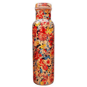 Bouteille d'eau en cuivre avec autocollant en émail imprimé floral, pour le camping en plein air et la table intérieure, vaisselle unisexe, bouteille en cuivre - Product Image 1