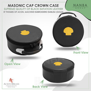Masonic Crown Cap Case ST Thomas Of Acon Black Leather, Embroidered Emblem (Gold) – Freemason <b>Hat</b> Carrying Storage <b>Box</b> - Product Image 3