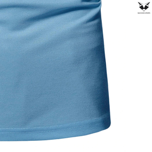 เสื้อโปโลผู้ชายสไตล์สตรีทแวร์ ดีไซน์ล่าสุด ระบายอากาศได้ดี ผ้าเนื้อบางเบา สีน้ำเงิน แต่งขอบอย่างดี บริการ OEM ราคาขายส่ง - Product Image 5