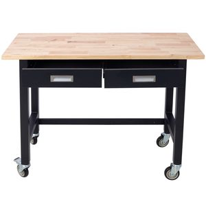 48in Heavy Duty Bamboo Wood Workbench with Drawer Storage Portable Work Table with Wheels for Garage Home Office Computer <b>Desks</b> - Product Image 5