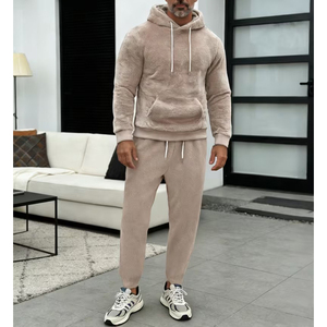 Men Velvet Full <b>Zip</b> <b>Hooded</b> Tracksuit Set Solid Color Fleece Sweatshirt Pants Casual Sportswear Autumn Wear - Product Image 3