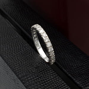 Bague prête à être expédiée, diamant de 2,30 mm, clarté SI, demi-alliance éternelle en or blanc fin 14 carats, bague de fiançailles et de mariage, taille US-6 - Product Image 6