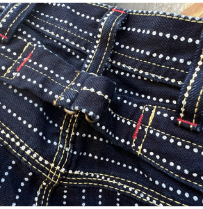 Jean en denim rayé à taille haute et coupe droite pour homme, décontracté, en coton mi-lourd, coupe régulière, bleu et blanc à fines rayures, tissé, automne - Product Image 5