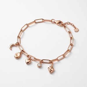 Bracelet de luxe en or jaune 18 carats pour femme, chaîne minimaliste à maillons, pendentif cœur et lune, certifié GIA, bijou romantique pour tous les jours - Product Image 5