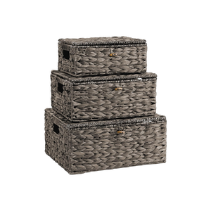 High Quality Eco-Friendly Rustic Water Hyacinth Set 3 Woven <b>Storage</b> Baskets Lid Customized Color Multi-Purpose Multifunction - Product Image 1