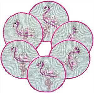 Sous-verres Flamingo Perlés Écologiques de Luxe Personnalisables – Lot de 6 – Cadeau de Pendaison de Crémaillère par Whimsy Art Craft - Product Image 1