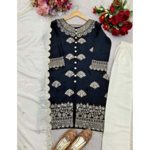 Ensemble de vêtements de soirée pour femmes de créateur Top Plazzo Dupatta avec travail de séquence - Product Image 2