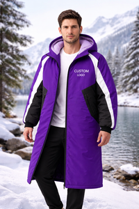 Best Selling Custom logo Printed Swim Parka Waterproof Hooded Long Coat Thermal Lined Changing Robe for Swimmers - Product Image 6