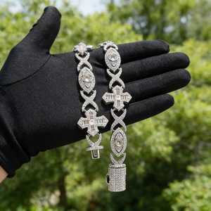 <b>Cross</b> Eye <b>Bracelet</b> 925 Sterling <b>Silver</b> VVS Round Cut Moissanite Diamond Iced Out Baguette Cut Hip Hop Luxury Link <b>Bracelet</b> - Product Image 6