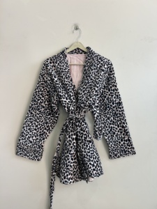 Leopard Print Women's Blouson Jacket Full Sleeve Pullover Woven Polyester Autumn Style with Bow <b>Decoration</b> - Product Image 3