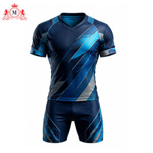 ชุดเสื้อฟุตบอลสีน้ำเงินสำหรับผู้ชาย แบบซับลิเมชั่น พร้อมกางเกงขาสั้น ระบายอากาศได้ดี ผลิตจากโพลีเอสเตอร์ 100% ชุดฟุตบอลสำหรับผู้ใหญ่ ตรวจจับรอยต่อแบบไร้ตะเข็บ - Product Image 2