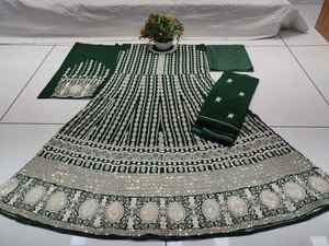 Elegant Timeless Semi-Stitched Heavy Georgette Gharara Gorgeous Embroidered Dupatta Multi-Thread Work Sequin <b>Detailing</b> Indian - Product Image 2