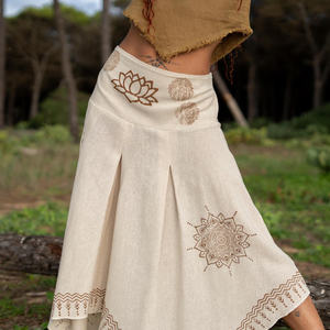 Falda Maxi de Algodón con Estampado Mandala de Loto Intrincado – Silueta Fluida de Hada Festiva en Estilo Bohemio - Product Image 1