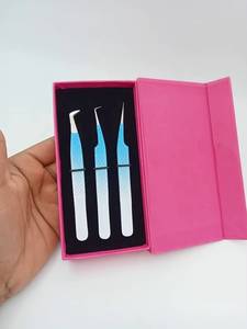 Juego de 3 Pinzas para Pestañas de Acero Inoxidable con Estuche Rosa, Herramientas con Punta Curva y Inclinada en Azul y Blanco - Product Image 2