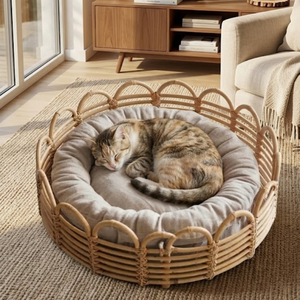 Wholesale New Design Natural Rattan Round Pet <b>Bed</b> Premium Pet <b>Bed</b> with Soft <b>Cushion</b> Handwicker from Vietnam - Product Image 4