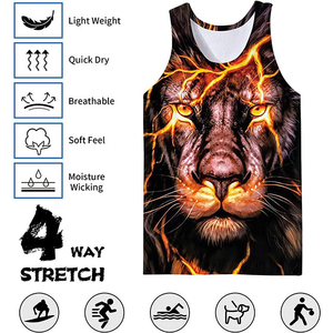 Débardeur pour homme à imprimé animal, col rond, sans manches, décontracté, respirant, en polyester tricoté, avec motif visage de lion - Product Image 2