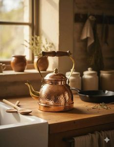 Bouilloire à thé en cuivre vintage rustique avec détails décoratifs, construction robuste et belle lueur métallique - Product Image 1