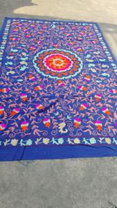 Exclusive Handmade Suzani Cotton Bedsheet Royal <b>Blue</b> Peach Pink Floral Boho Indian Ethnic <b>Bedspread</b> Home Decor Cover - Product Image 6