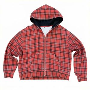 Premium Red Black Plaid Zip Up Hoodie <b>Flannel</b> Pattern Attached Hood Full Zip Long Sleeve Casual Overshirt <b>Jacket</b> Streetwear - Product Image 2