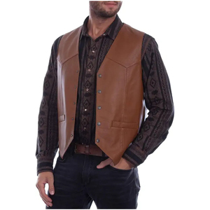 Gilet en cuir pour homme, veste sans manches, style décontracté, gilet de motard, vêtement d'extérieur haut de gamme avec design personnalisé, détails multi-poches - Product Image 4