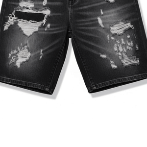 Custom Print Heavyweight Denim Jorts Shorts for <b>Men</b> Distressed Baggy Vintage Look Double Waist Mid Breathable Crystal Logo <b>Jeans</b> - Product Image 4