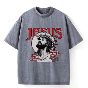 เสื้อยืดโอเวอร์ไซส์ผ้าฝ้ายออร์แกนิคแบบวินเทจ พิมพ์ลายกราฟิกพระเยซู แฟชั่นสตรีทแวร์ฤดูร้อน เนื้อผ้าหนา - Product Image 4