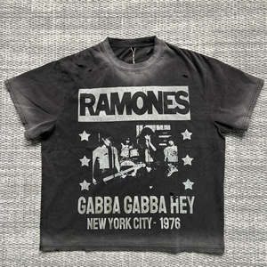 Camiseta de Verano de Alta Calidad, Color Beige Blanco, con Temática de Banda de Rock, Conmemorativa, Tejida, 100% Algodón Orgánico, Retro, de Corte Cuadrado y Manga Corta - Product Image 5