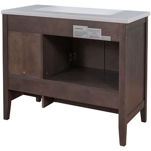 Base di vanità da bagno in legno massiccio da 36 pollici marrone solo con tavole in MDF - Product Image 4