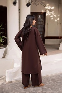 Brown Cotton <b>Kurta</b> Loose Fit Midi Length Modest Casual Party Wear <b>for</b> Women India Pakistan Style Wrinkle Free - Product Image 1
