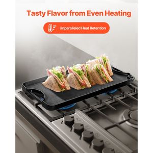 20x10 Inch Pre-Seasoned Cast Iron Reversible Grill/Griddle Portable Rectangular <b>Pan</b> <b>Handle</b> Family Cookware for BBQ Portable - Product Image 6