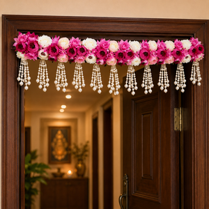 Premium Pink <b>White</b> Floral Toran with Cascading Pearl Tassels Decorative Door <b>Hanging</b> for Wedding Festival and Home Decor - Product Image 6