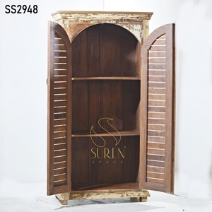 Suren Space Rustic Solid Wood Living Room Cabinet <b>Shutter</b> Door Shaker Style 2 Shelves Antique Handmade SS2948 - Product Image 2