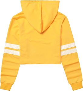 เสื้อฮู้ดครอปผู้หญิง Perfashion สีเหลืองล้วน แขนยาว ผ้าถัก คอตตอน สำหรับใส่ลำลองในฤดูใบไม้ร่วง - Product Image 2