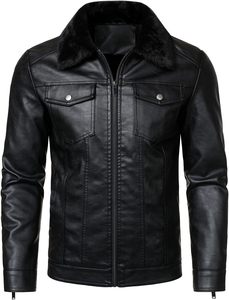 Men Black PU Leather Moto <b>Biker</b> <b>Jacket</b> Zipper Front Turn-down Collar 100% Polyester Fiber Lining Windproof Autumn Regular-Length - Product Image 4