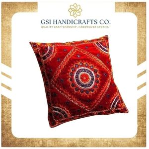 Hot Selling Bohemian Velvet Square <b>Throw</b> Pillow With Geometric Embroidery Pattern <b>Red</b> Decorative Cushion Cover - Product Image 2