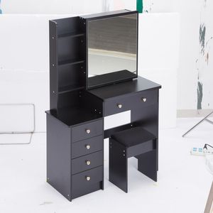 Tavolo da Trucco Extra Large da 37 Pollici con Specchio Scorrevole a Destra, Multistrato, Alta Capacità, con Sgabello Imbottito, Dimensioni Medie, Comodino Sinistro - Product Image 2