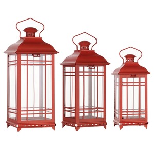 Juego de 3 Faroles Rojos Clásicos, Ideales para Decoración Navideña, Decoración de Interiores de Cafeterías y Exhibición Festiva en Mesas, Hechos a Mano en India - Product Image 1