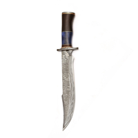 Couteau de chasse Bowie en acier Damas fait main sur mesure de haute qualité, manche en os de chameau et bois de rose, 15 pouces, couteau de camping, DIY OEM