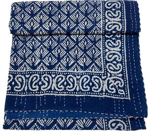 Cubrecama Reversible Kantha Azul Índigo con Estampado a Mano, Juego de Edredón de Algodón Vintage Ecológico para Bodas, Hogar, Hotel, Tamaño Individual - Product Image 4