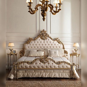 Lit de style français blanc antique, capitonné et rembourré, meubles de chambre à coucher, cadre sculpté, ensemble de chambre à coucher sur mesure - Product Image 4
