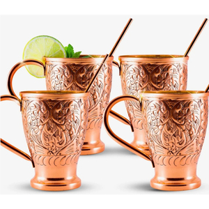 Wholesale <b>Pumpkin</b> Shaped Ribbed Copper <b>Mug</b> Pure Copper Moscow Mule Cocktail Cup with Brass Handle for Halloween On Sale - Product Image 3