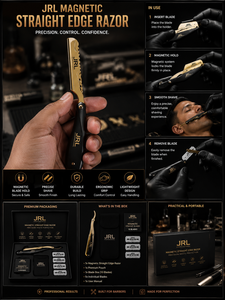 มีดโกนหนวดตรง JRL Gold Manual สแตนเลสสตีล คุณภาพสูง พร้อมบริการสกรีนโลโก้ บรรจุภัณฑ์สีตามสั่ง - Product Image 1