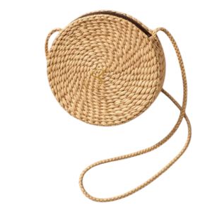 Round Woven Water Hyacinth Bag – Handmade Boho Crossbody Bag, Natural Straw Circle Purse, Eco Friendly <b>Summer</b> Bag, Bali Style - Product Image 1